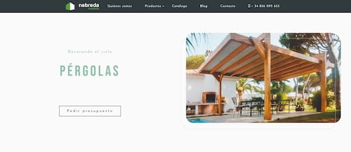 Página de producto de pérgolas del sitio web de Nebrada.
