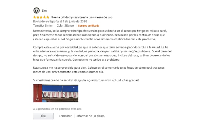 Reseña positiva de Eloy sobre una cuerda.