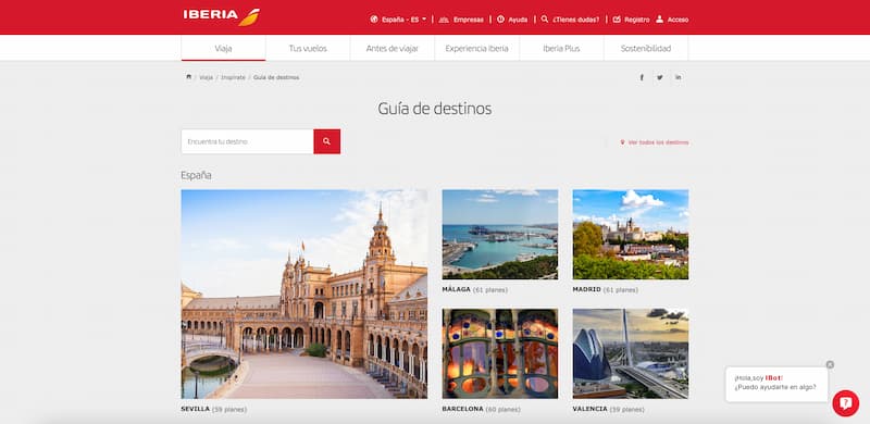 Ejemplo Guía de destinos de Iberia.