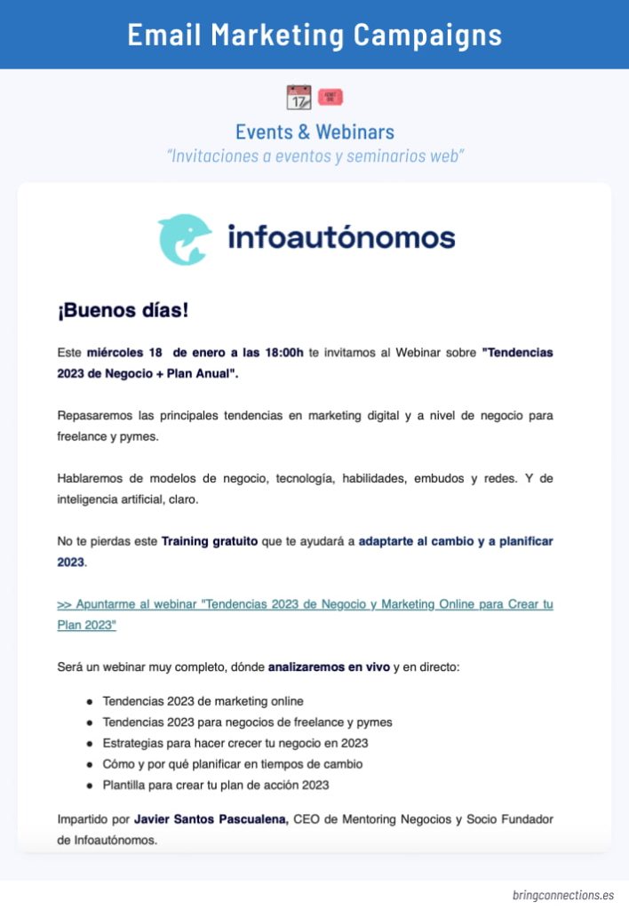 Estrategia de email marketing. Invitación a eventos.