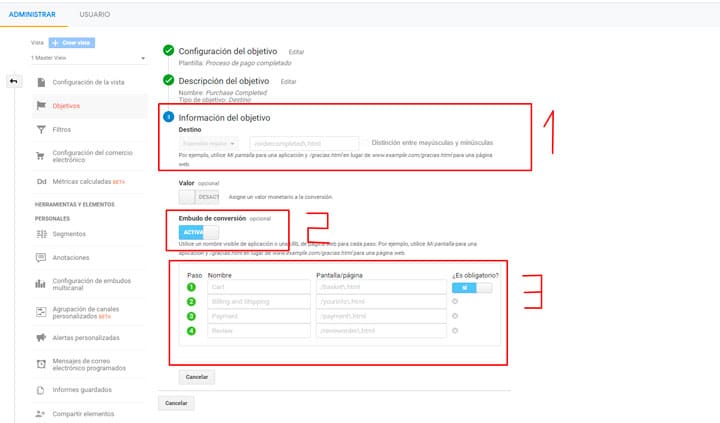 Informacion objetivo Google Analytics