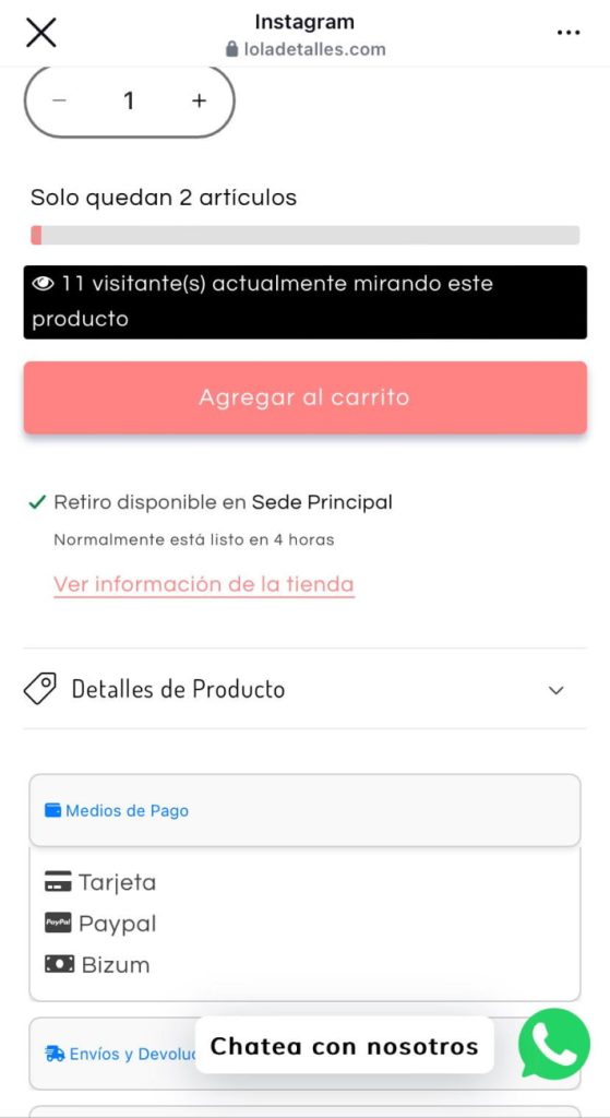 ficha producto botones ecommerce