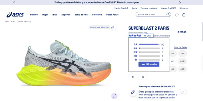 reseñas ficha producto ecommerce moda